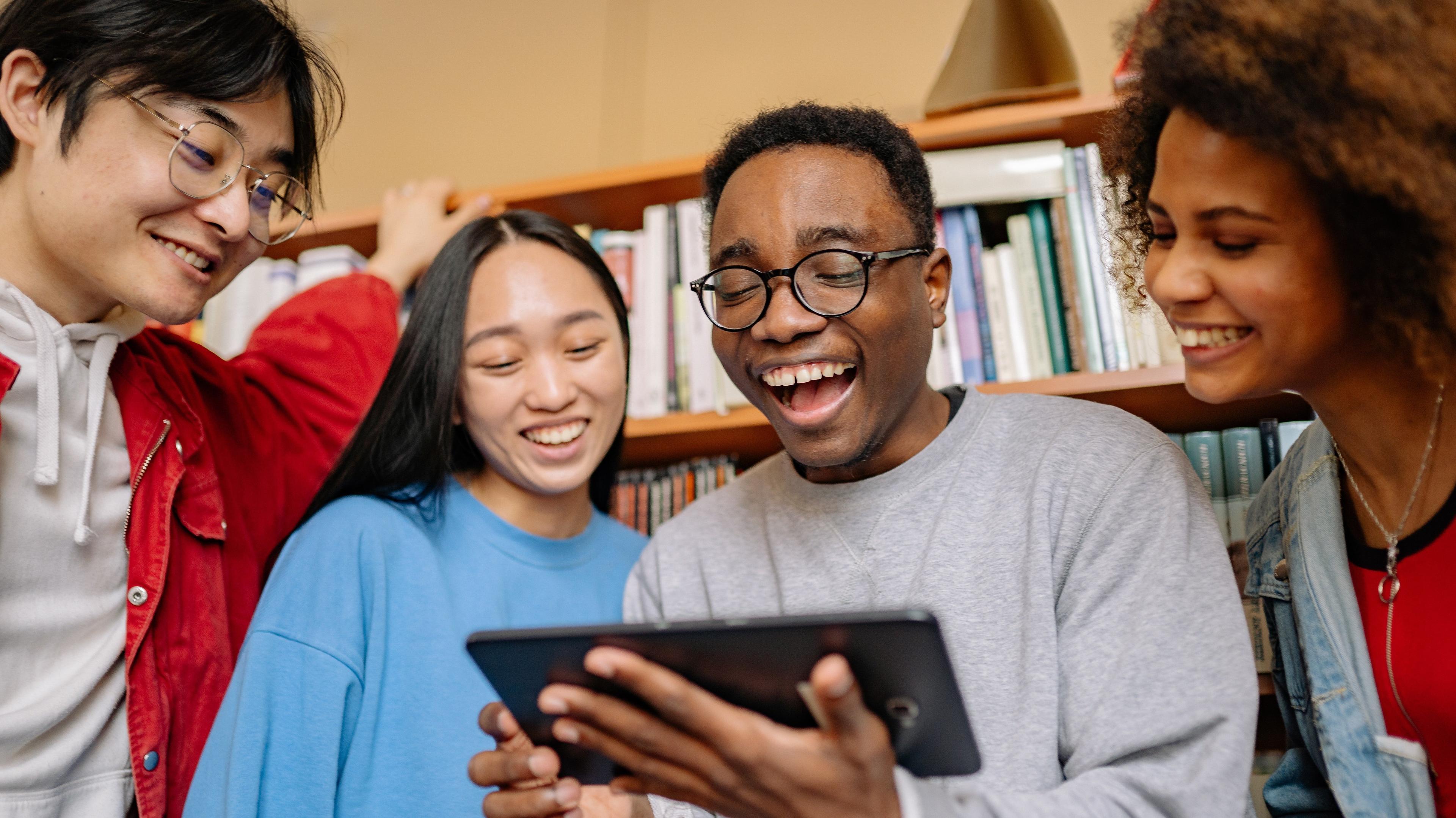 students studying in a library