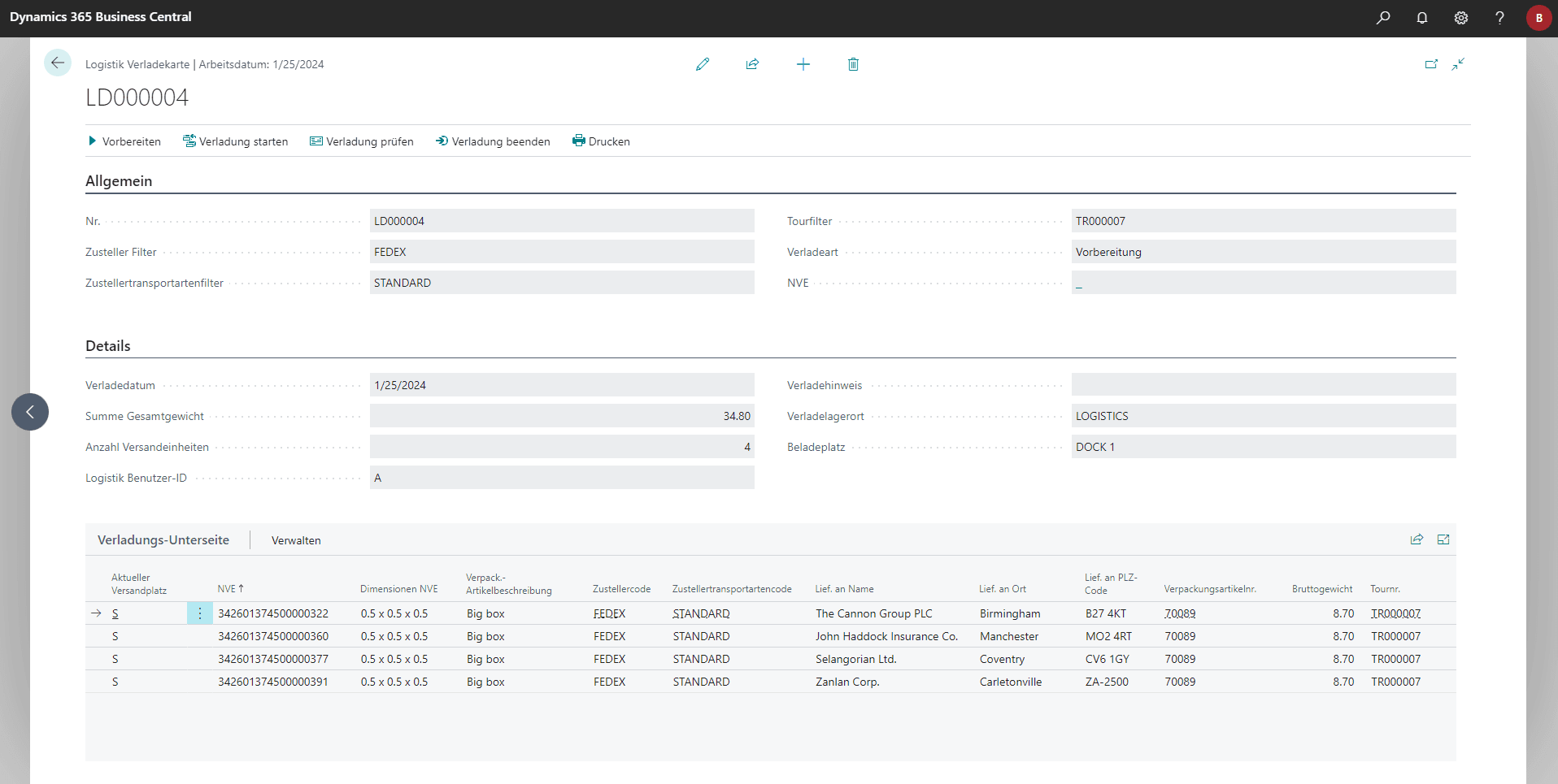 COSMO Logistics Verladekarte - Allgemein und Details