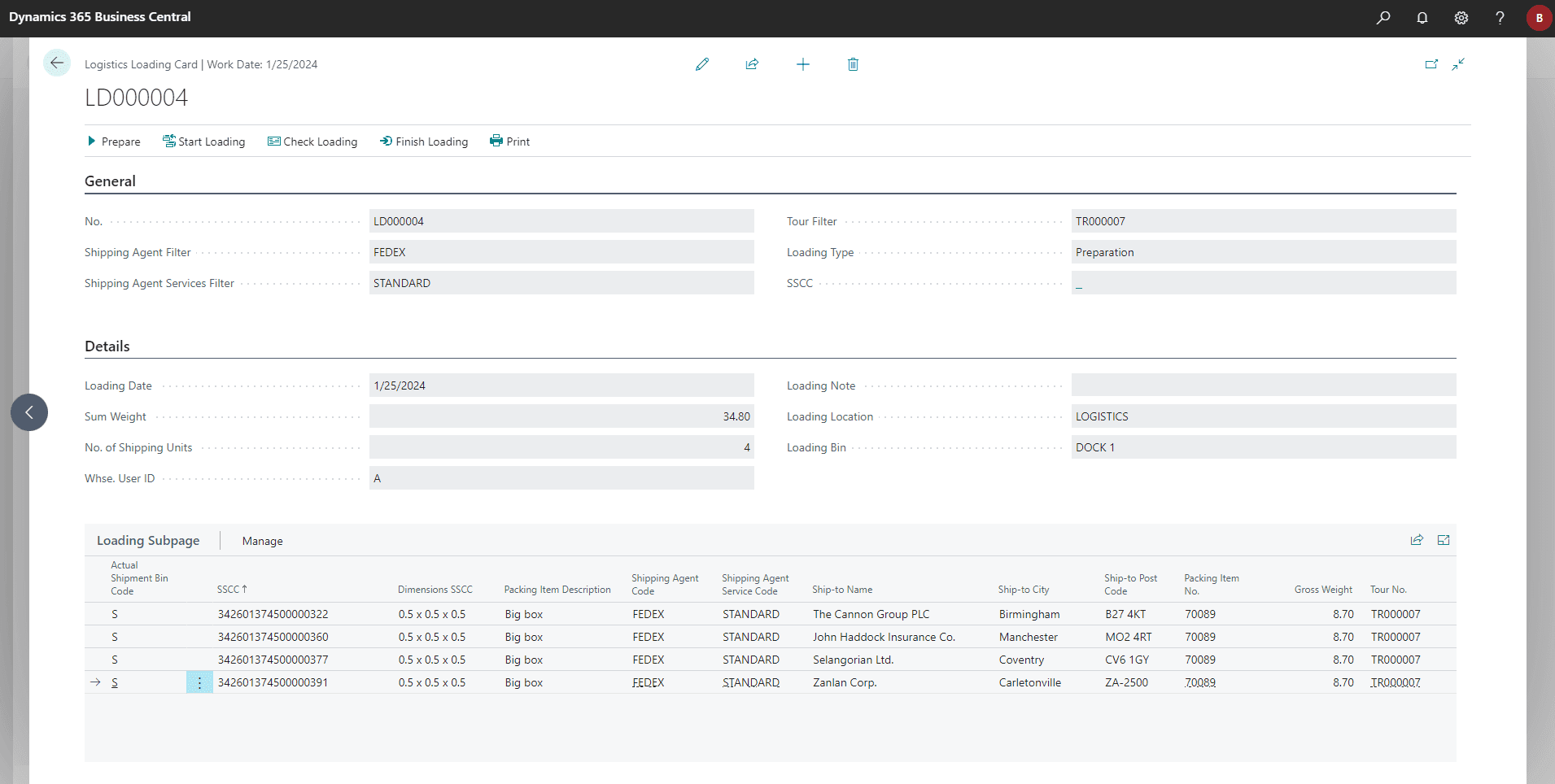 COSMO Logistics Loading Card - General and Details