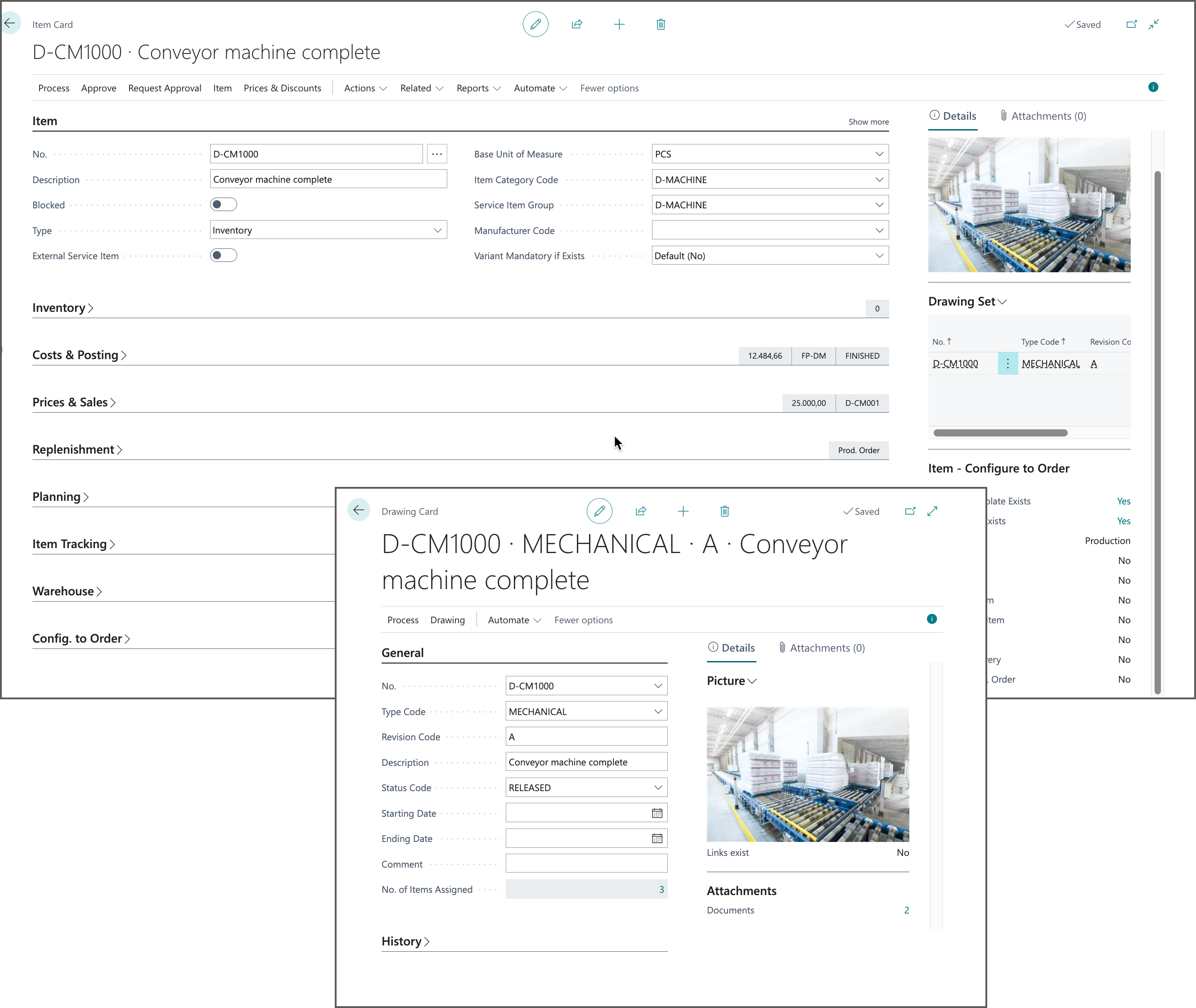 COSMO Product Data Management Conveyor Machine Screenshot