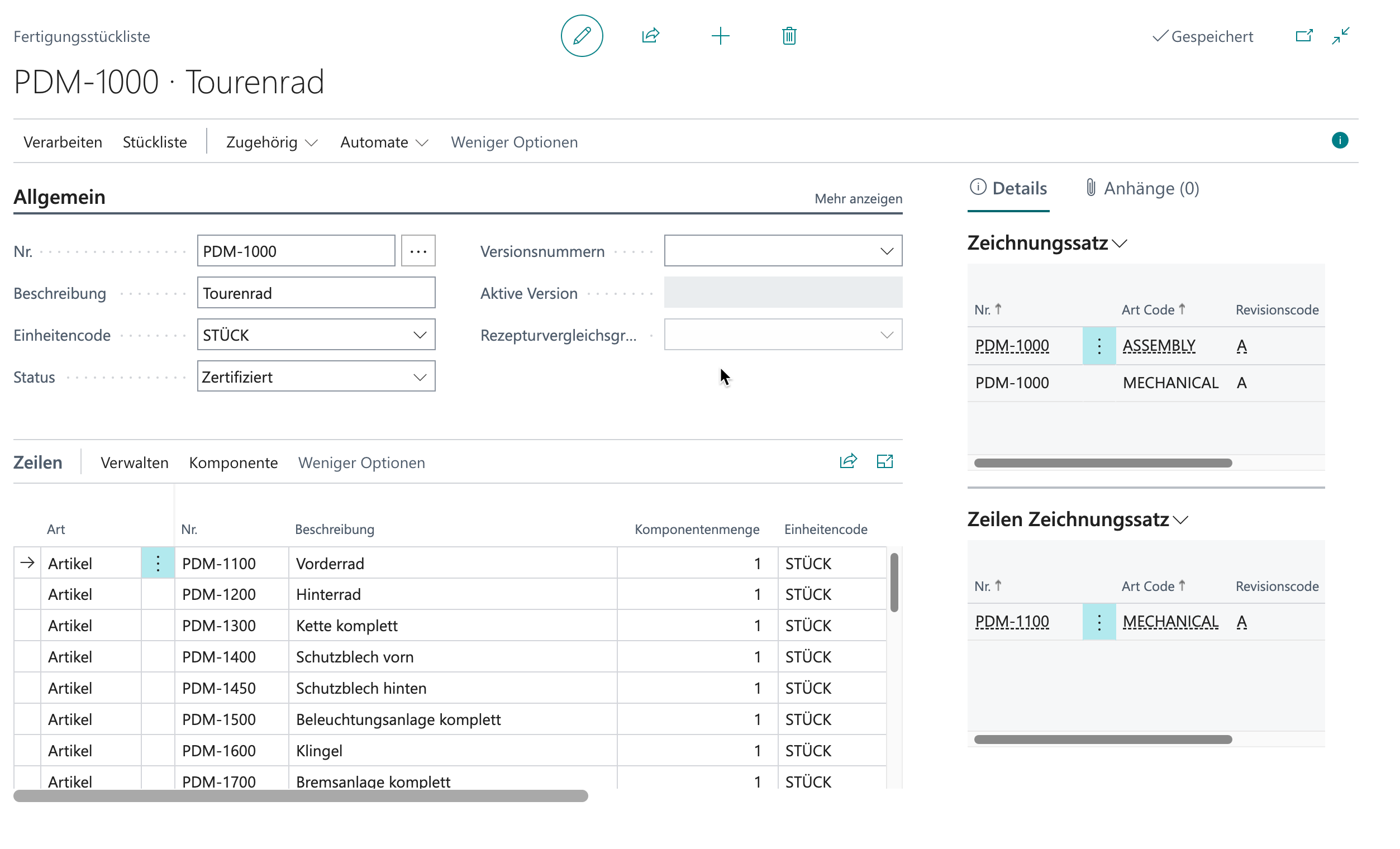 COSMO Product Data Management Screenshot Stückliste