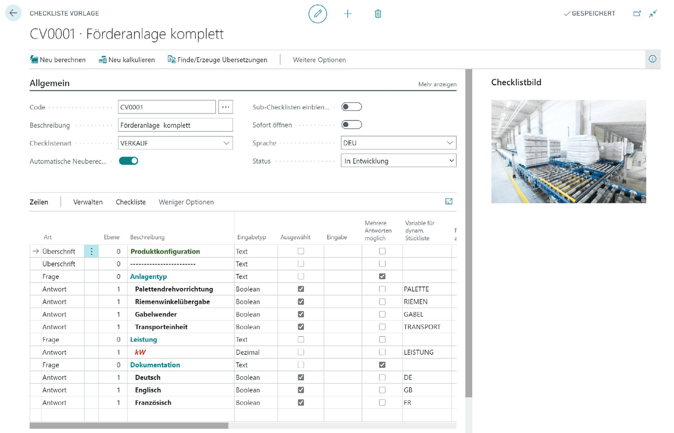 COSMO Discrete Manufacturing: Checkliste Förderanlage in Microsoft Dynamics 365 Business Central 